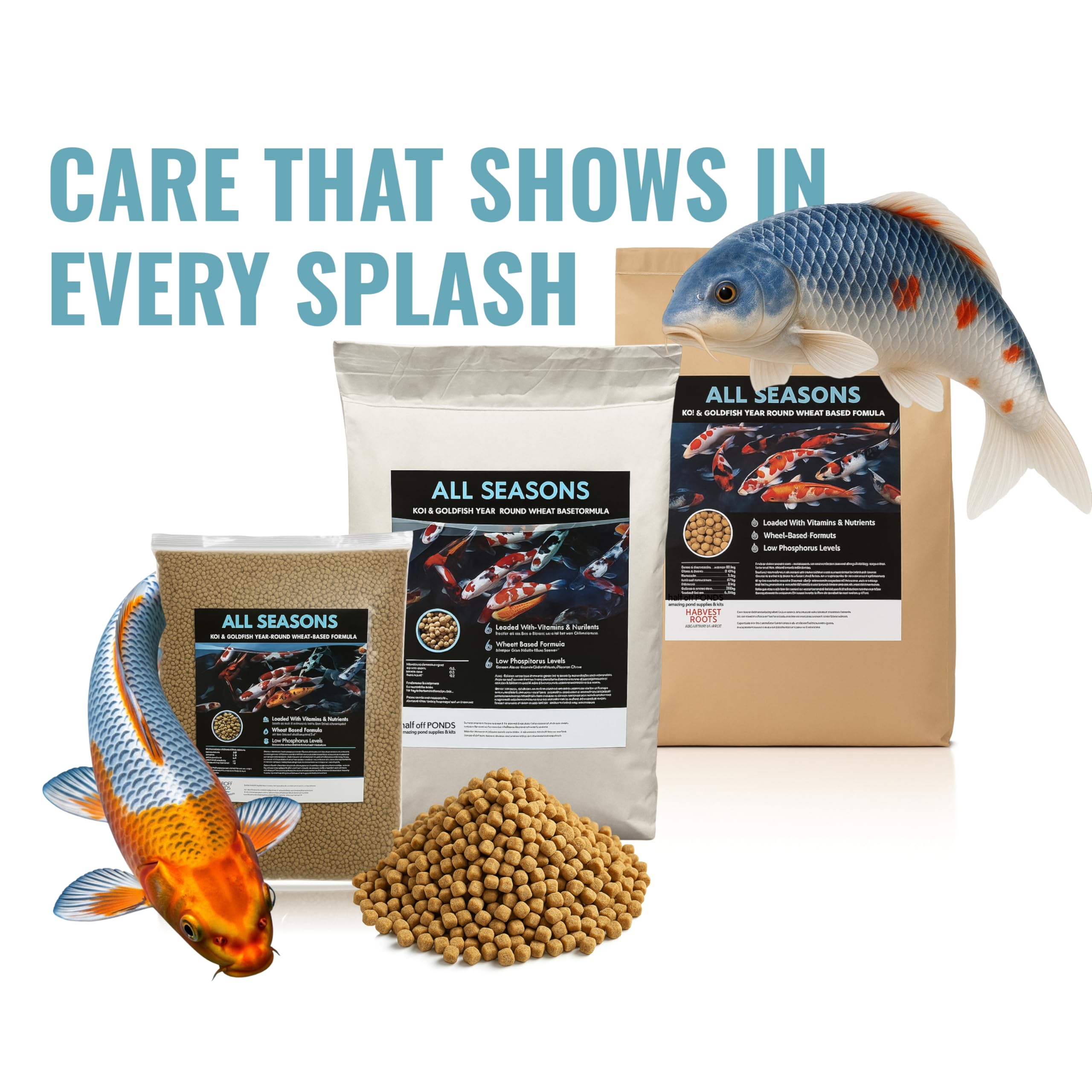 HALF OFF PONDS 5mm floating pellets visible in water for easy feeding