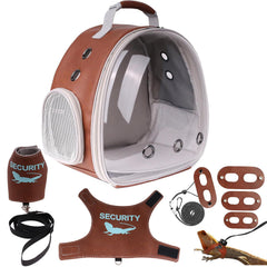 Halinfer bearded dragon carrier backpack front bubble view for safe, hands-free travel.