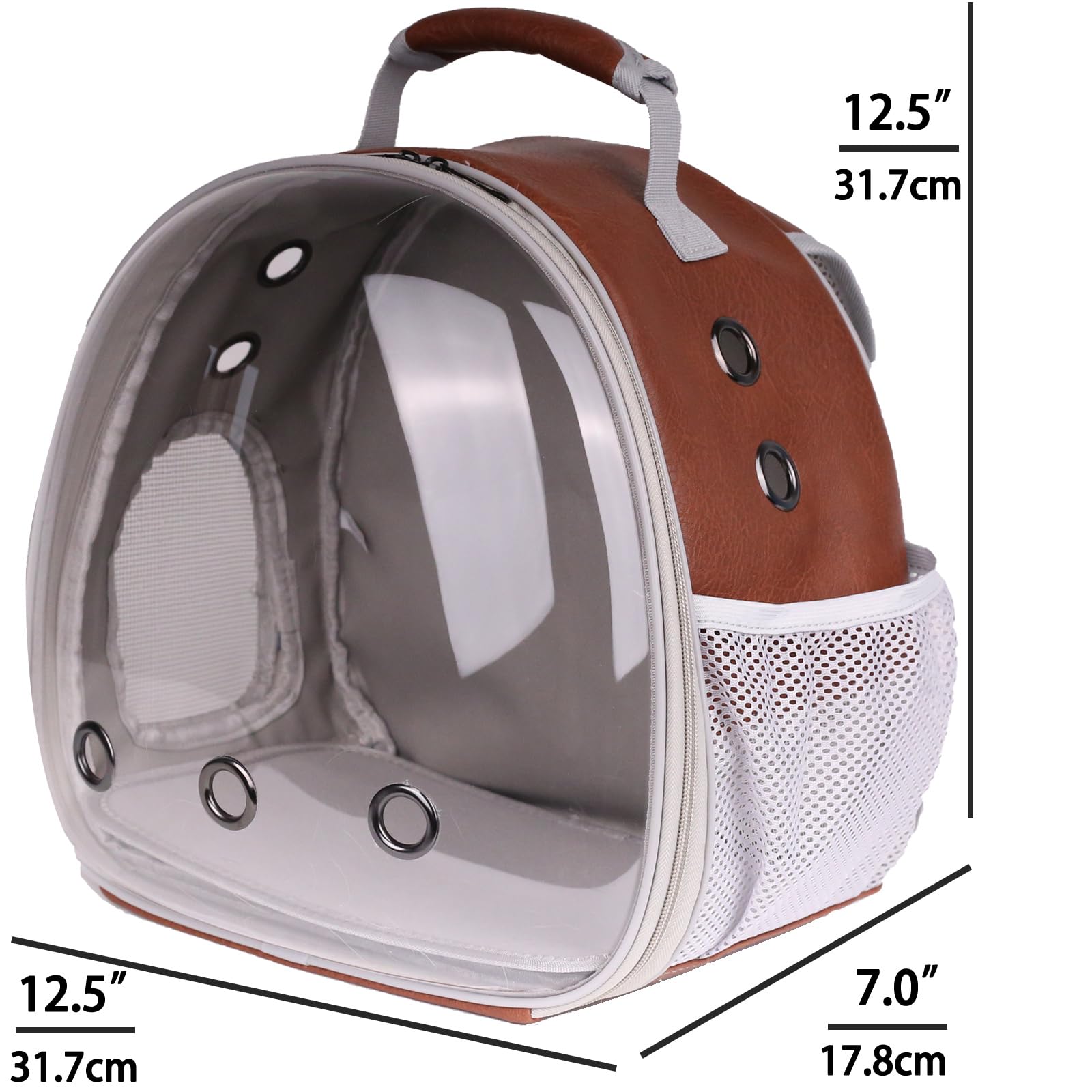 Halinfer bearded dragon carrier backpack side harness shows secure fit during vet visits.