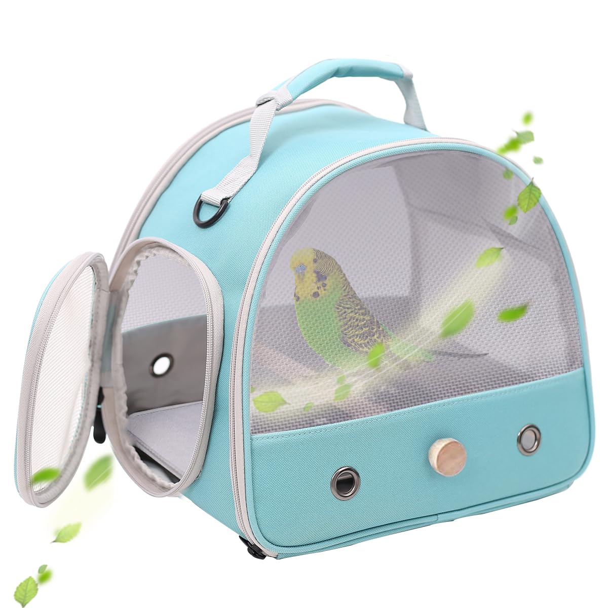 Halinfer Bird Travel Cage shows side windows for visibility and airflow benefits.