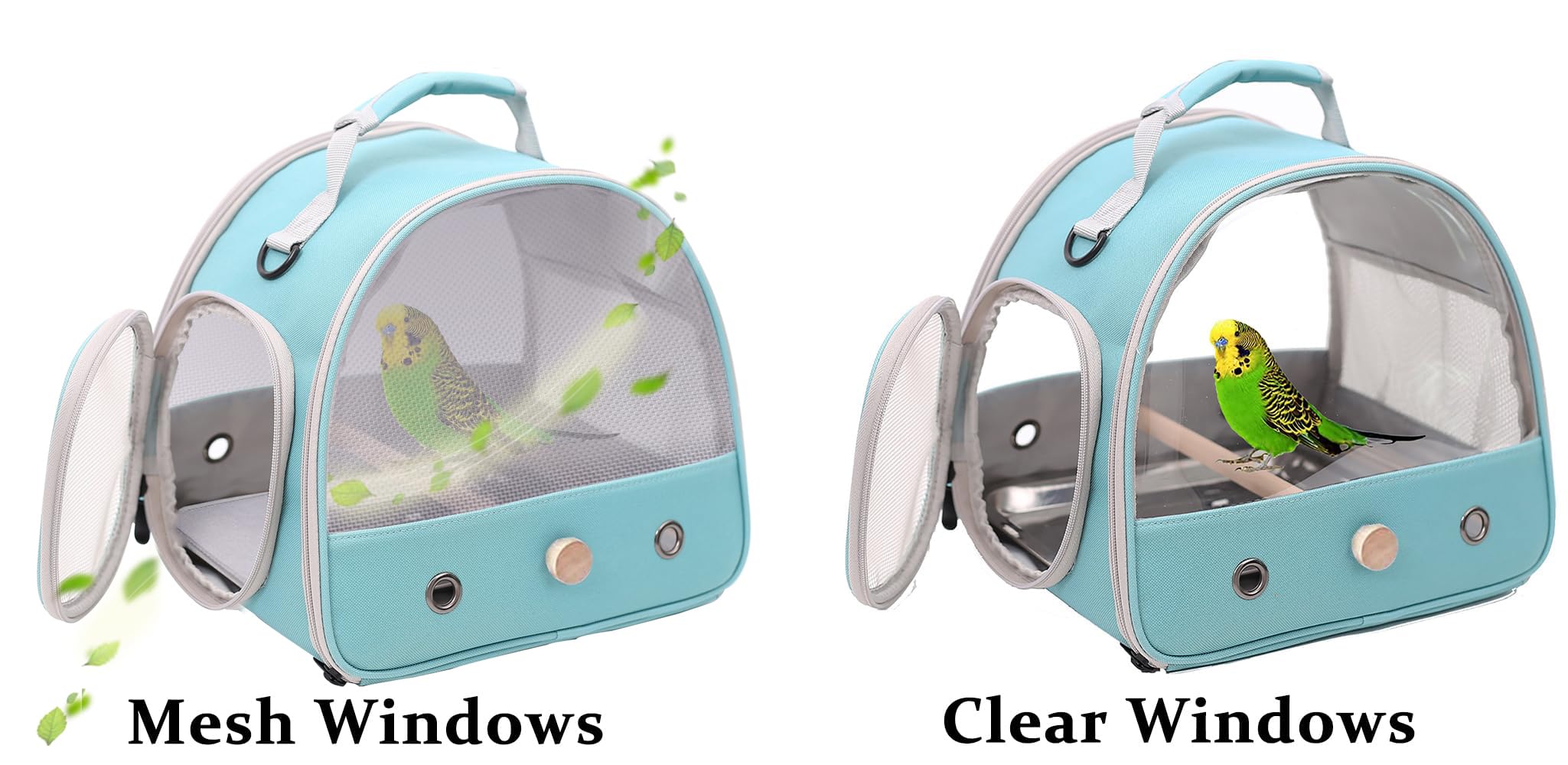 Halinfer Bird Travel Cage has a side pocket for snacks and essentials.