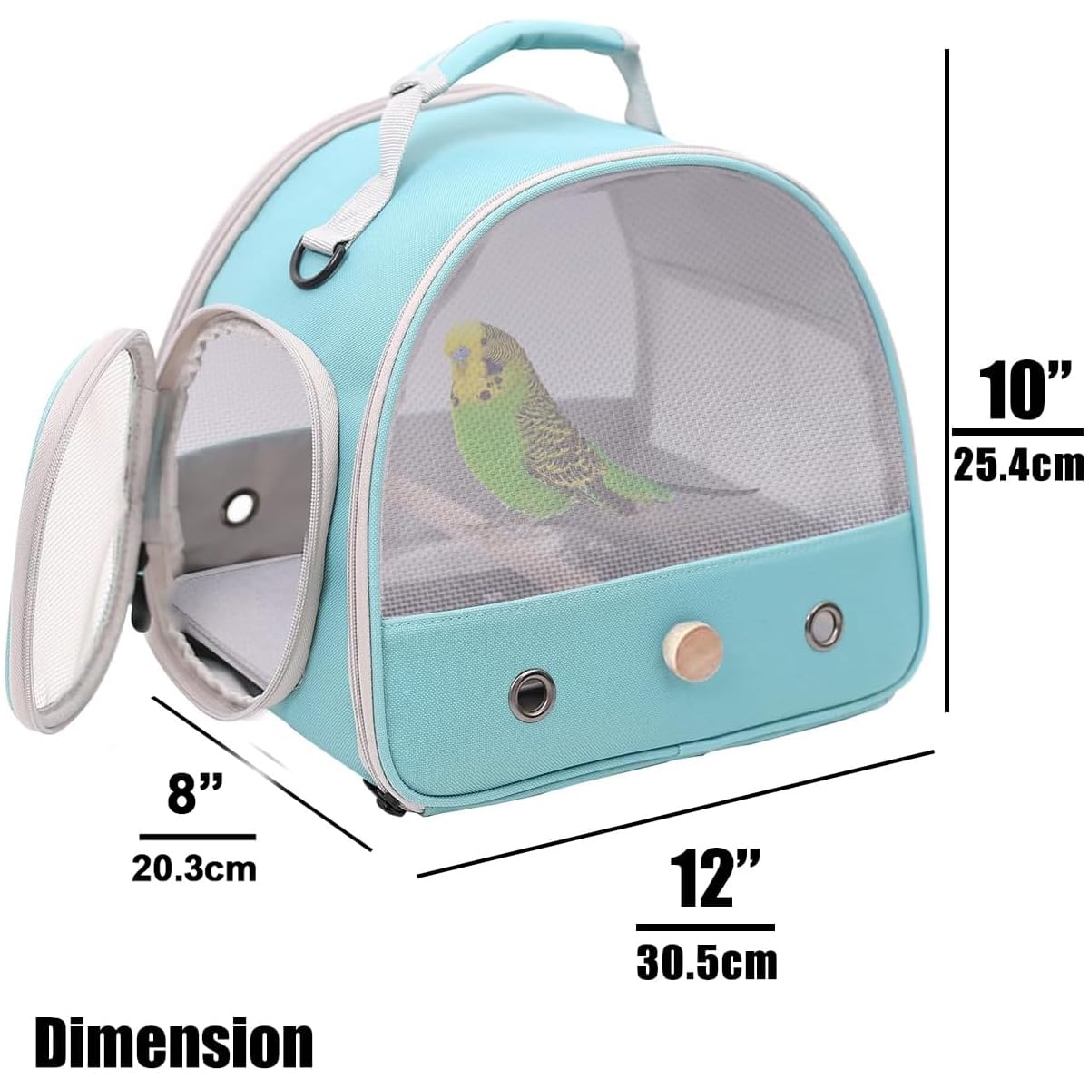 Halinfer Bird Travel Cage features a sturdy standing perch for comfortable perching.