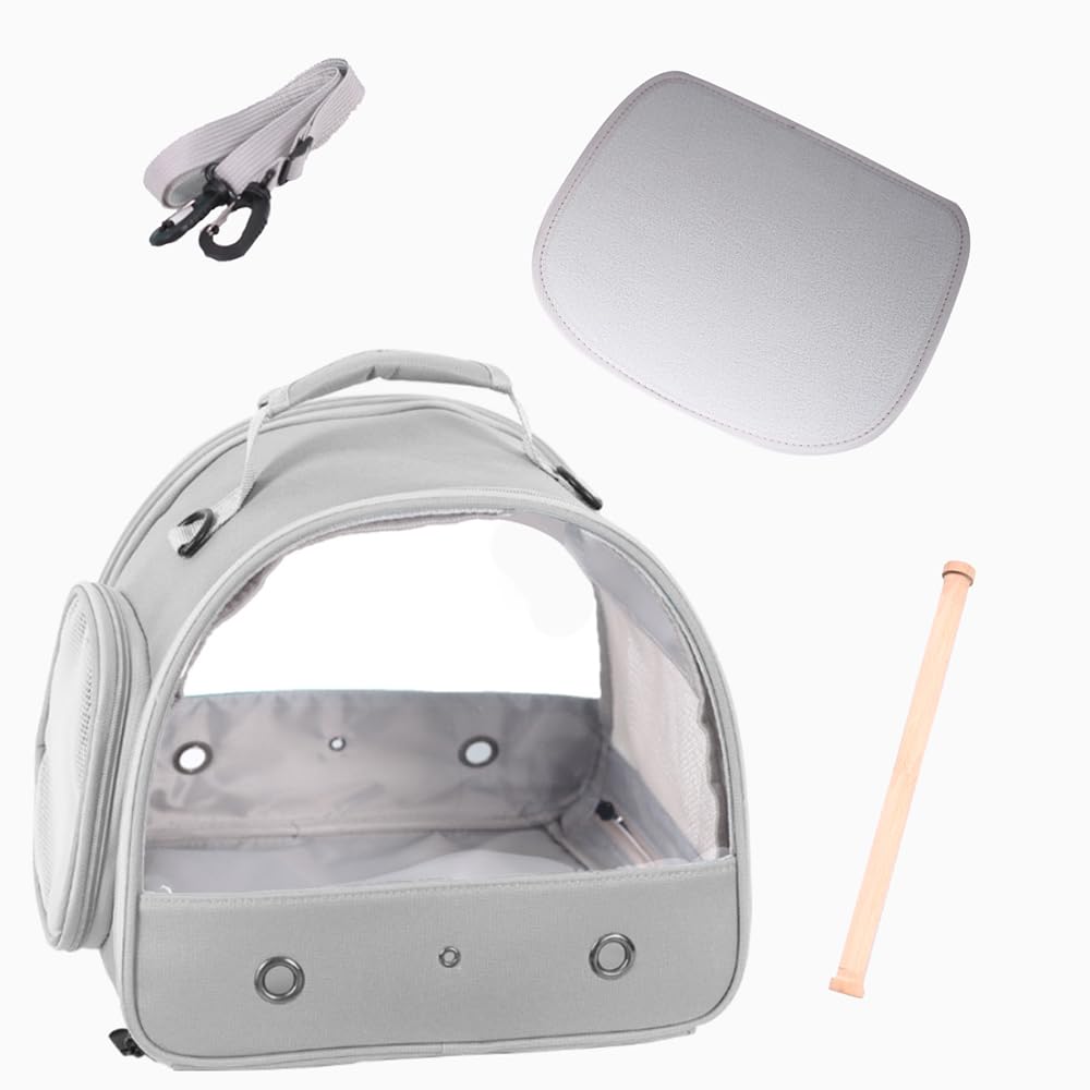 Halinfer Bird Travel Carrier inside view featuring soft mat and perch