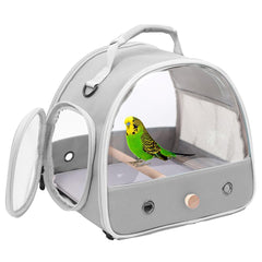 Halinfer Bird Travel Carrier side view with clear panels for easy monitoring