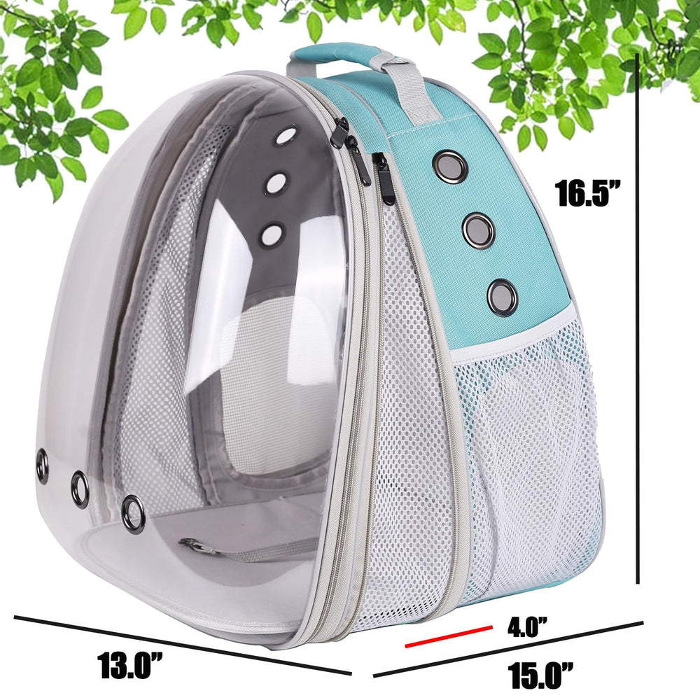 Halinfer bubble window pet carrier offers clear view and comfort on walks and car trips.