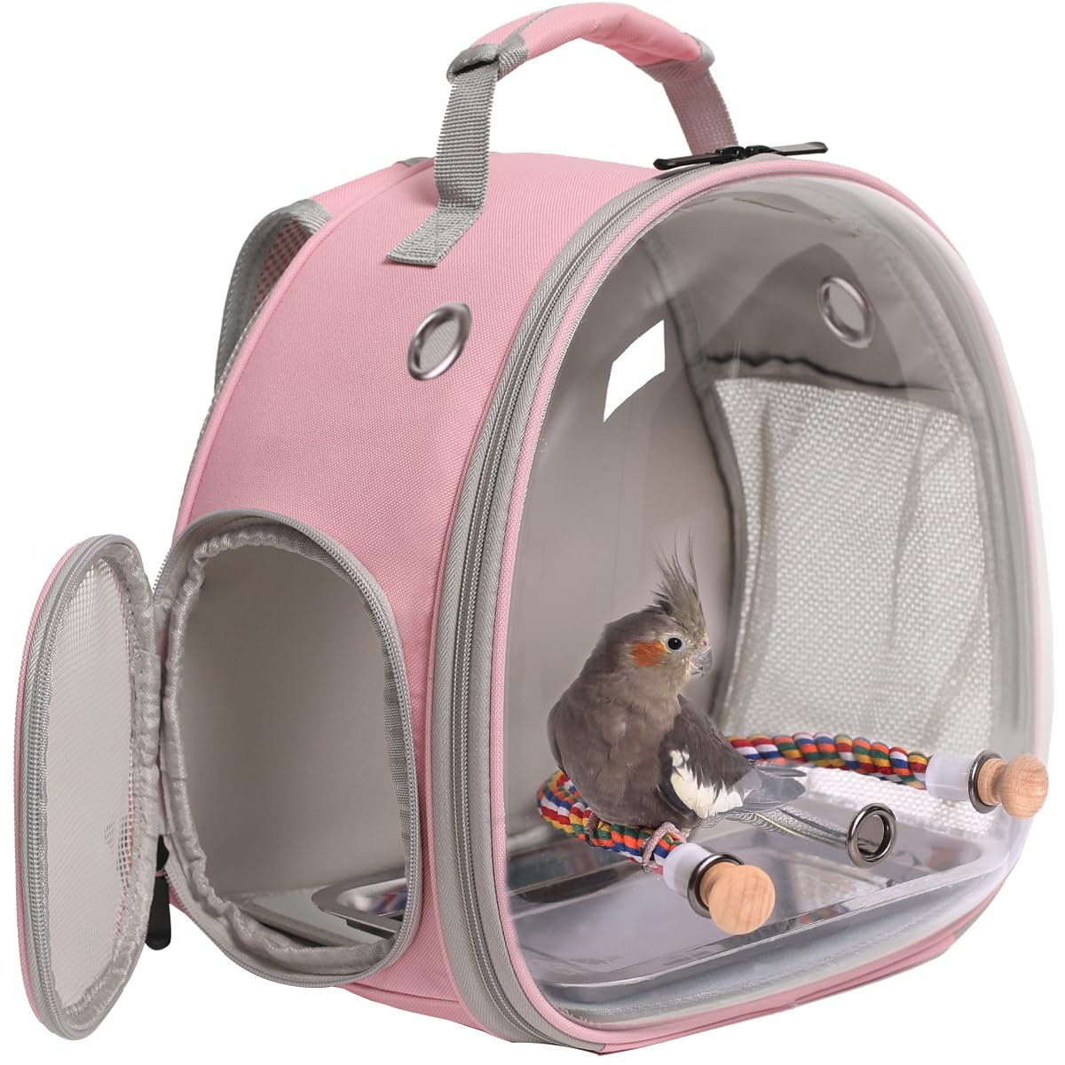 halinfer small bird travel backpack with bubble window for easy viewing.