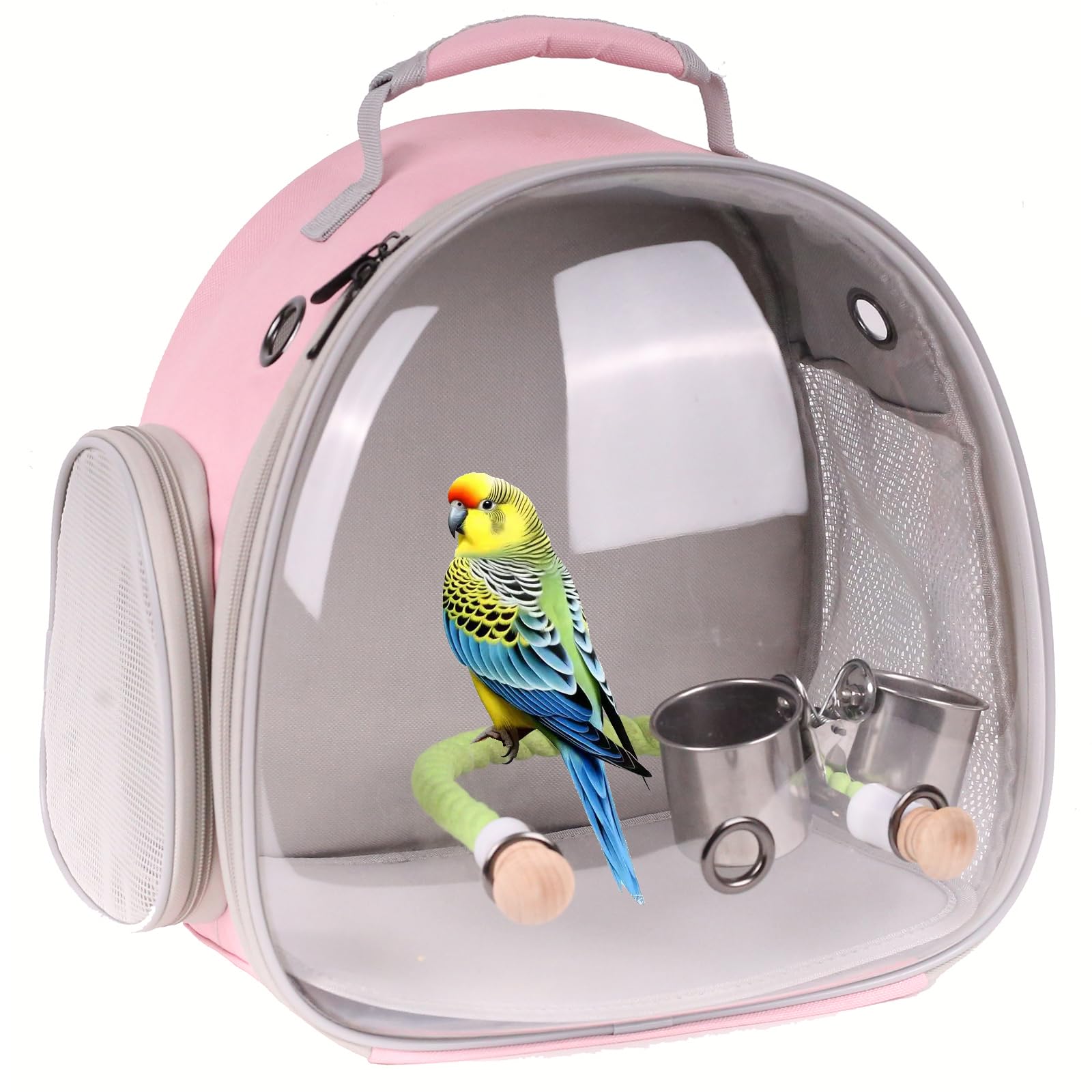 Halinfer small bird travel backpack front window lets parakeet observe surroundings during travel.