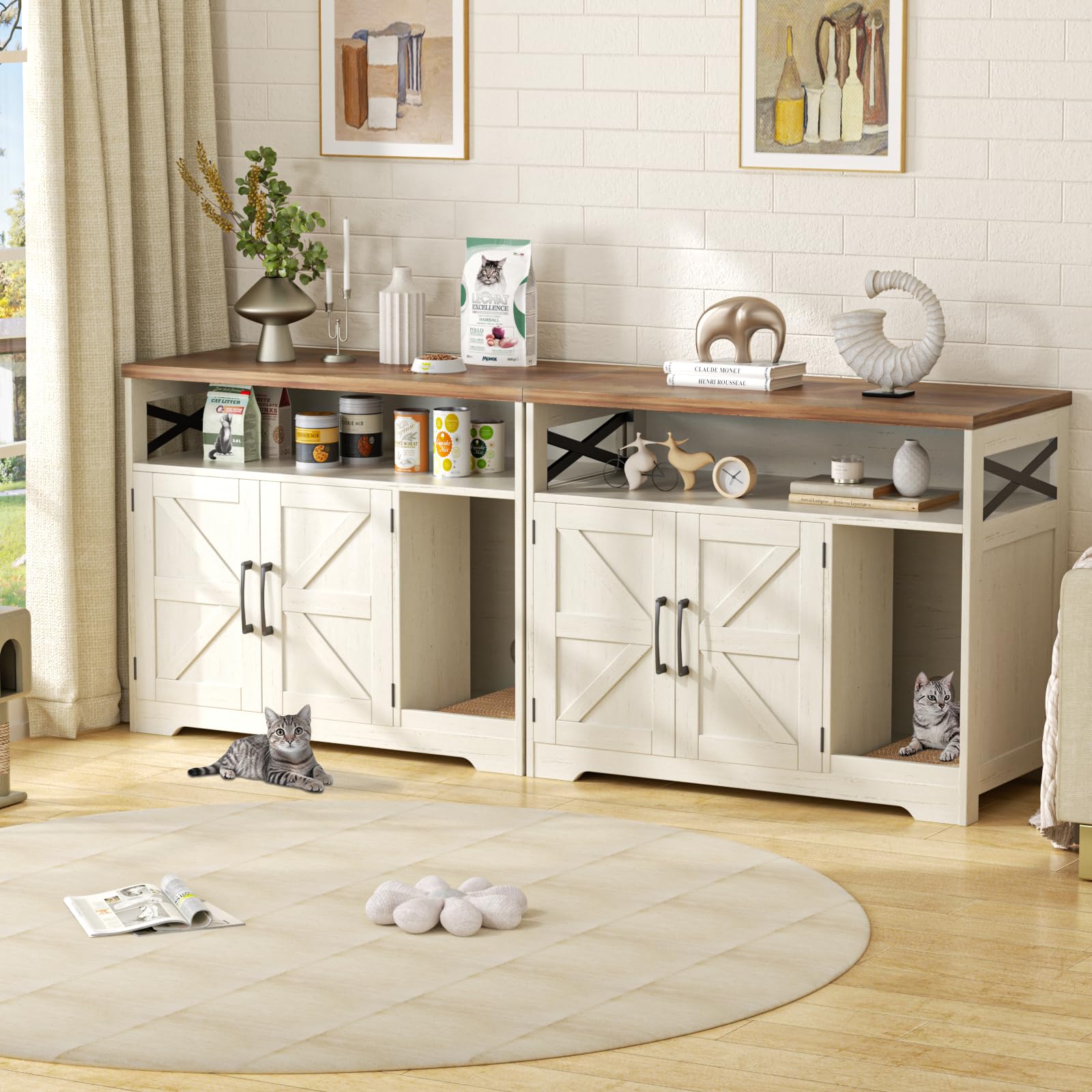 Halitaa cat litter box enclosure end-table top demonstrates dual-use surface.