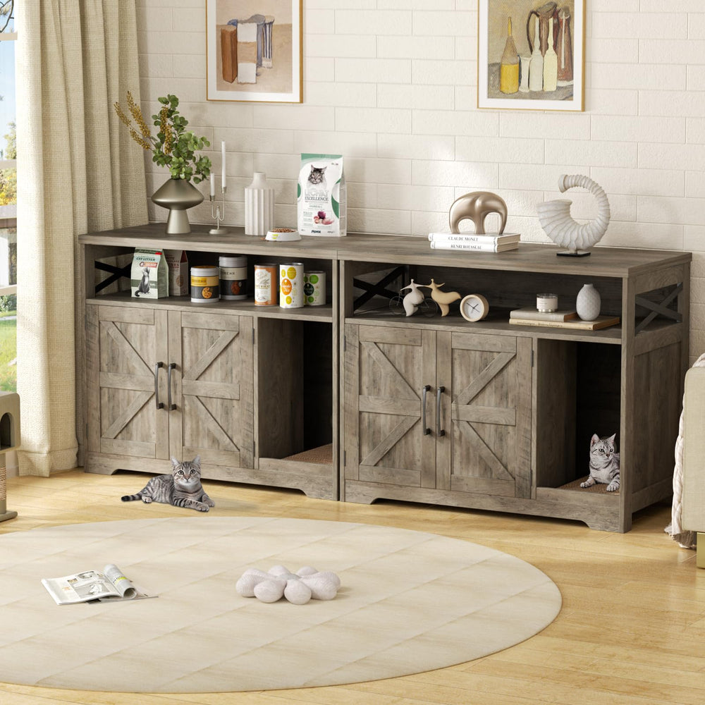 Halitaa cat litter box enclosure end table use demonstrates functional living space.
