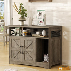 Halitaa cat litter box enclosure front view with farmhouse style and discreet concealment.