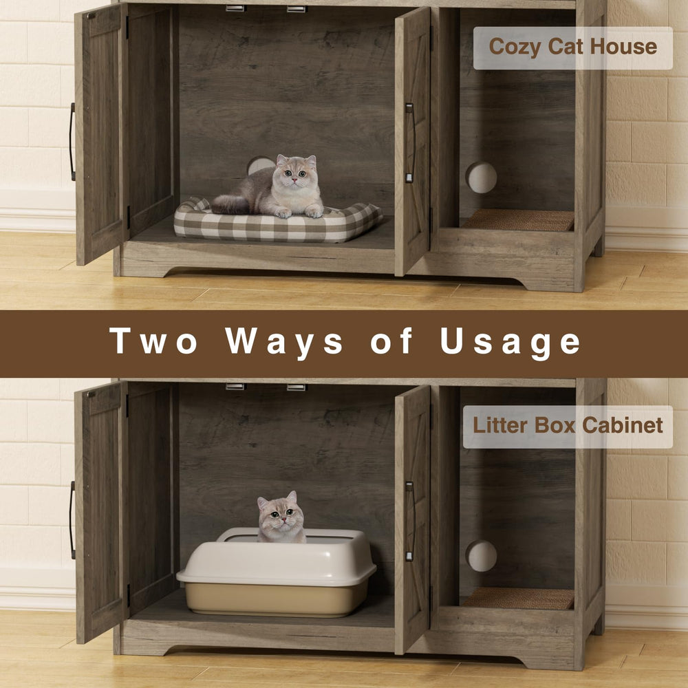 Halitaa cat litter box enclosure privacy doors emphasize quiet, private kitty moments.