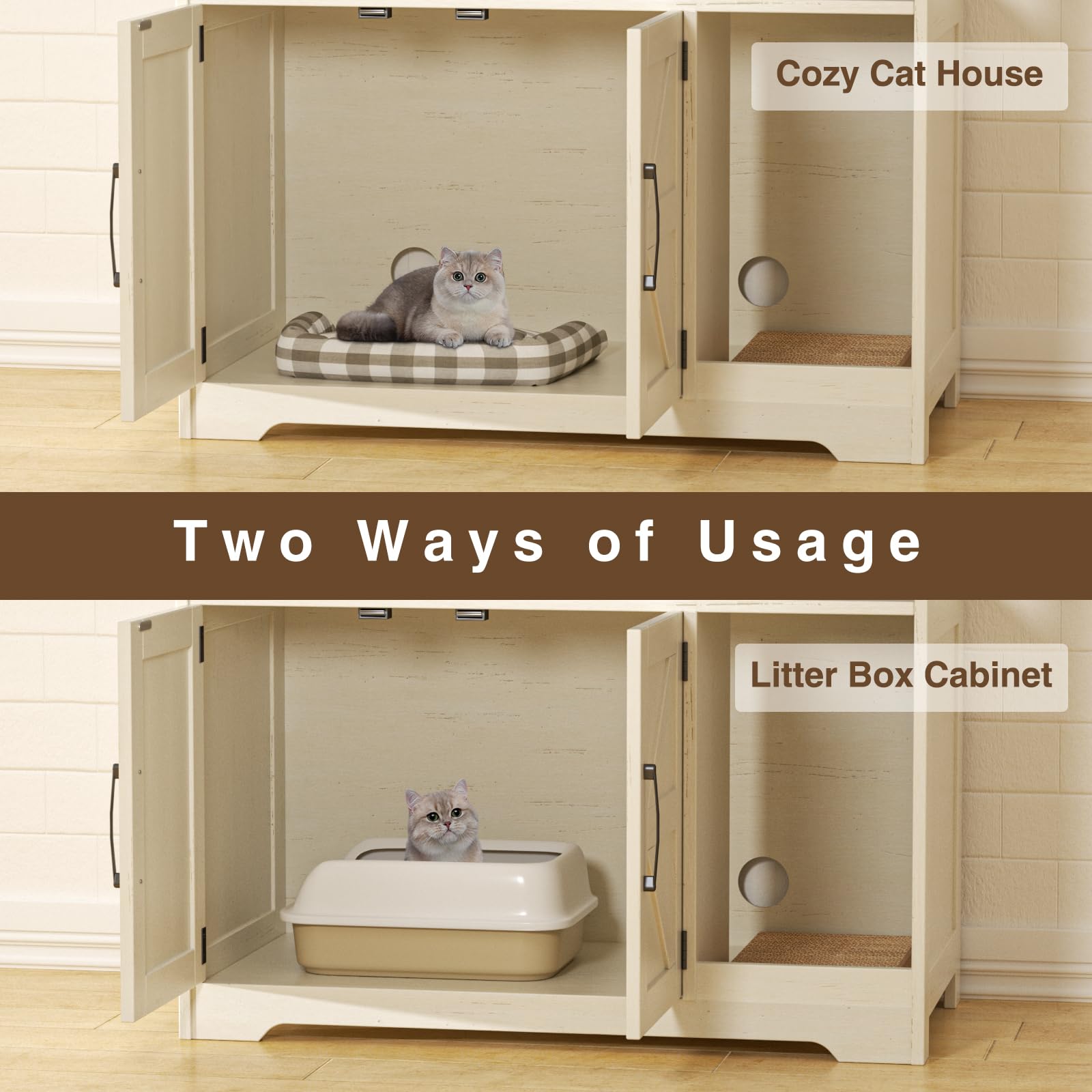 Halitaa cat litter box enclosure built-in scratch pad reduces litter tracking.