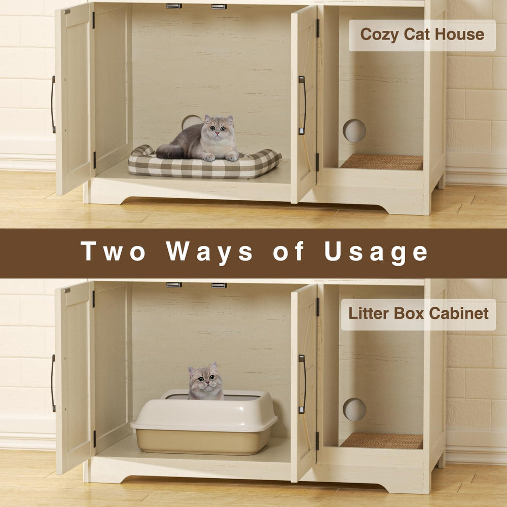 Halitaa cat litter box enclosure built-in scratch pad reduces litter tracking.