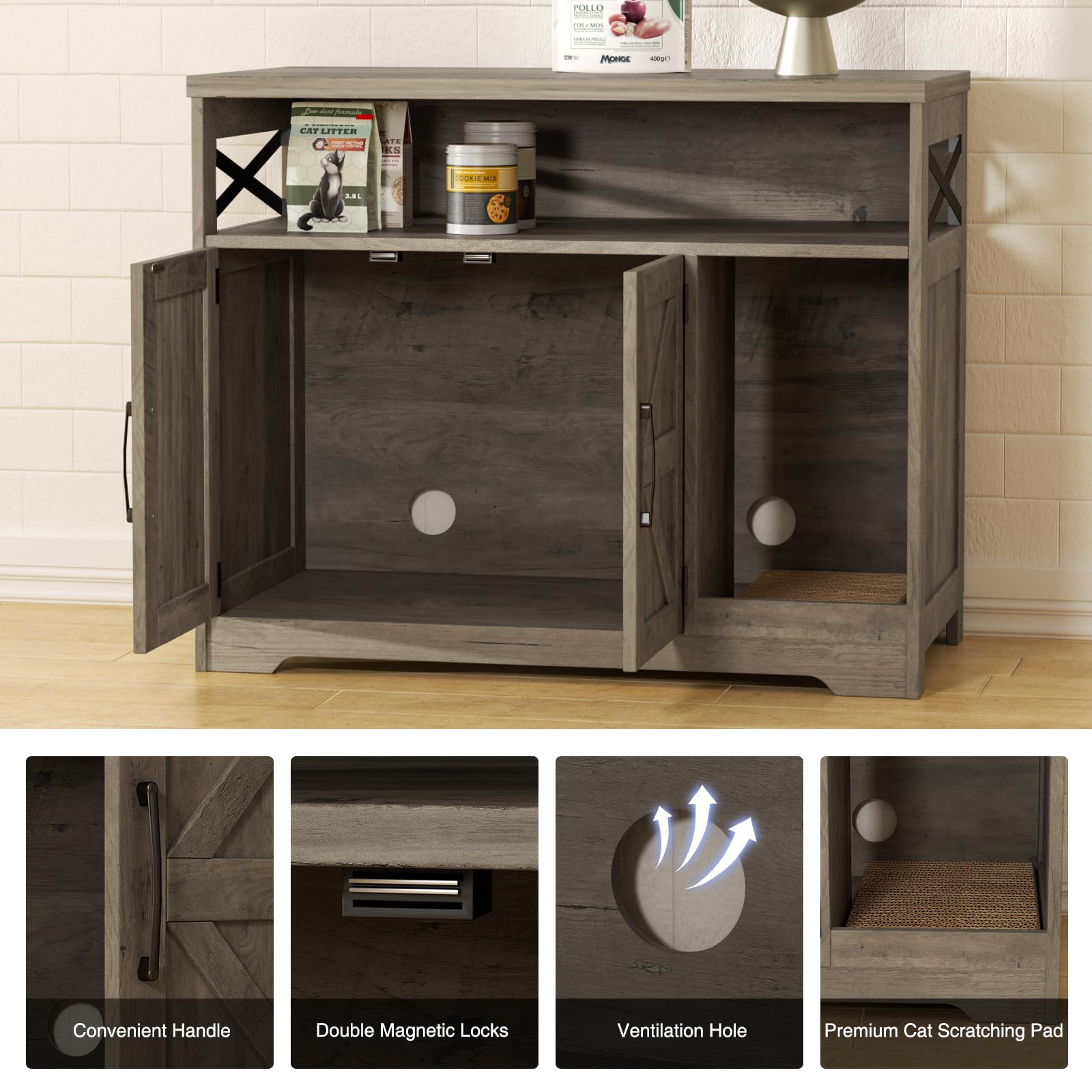 Halitaa cat litter box enclosure wood finish blends with rustic home decor.