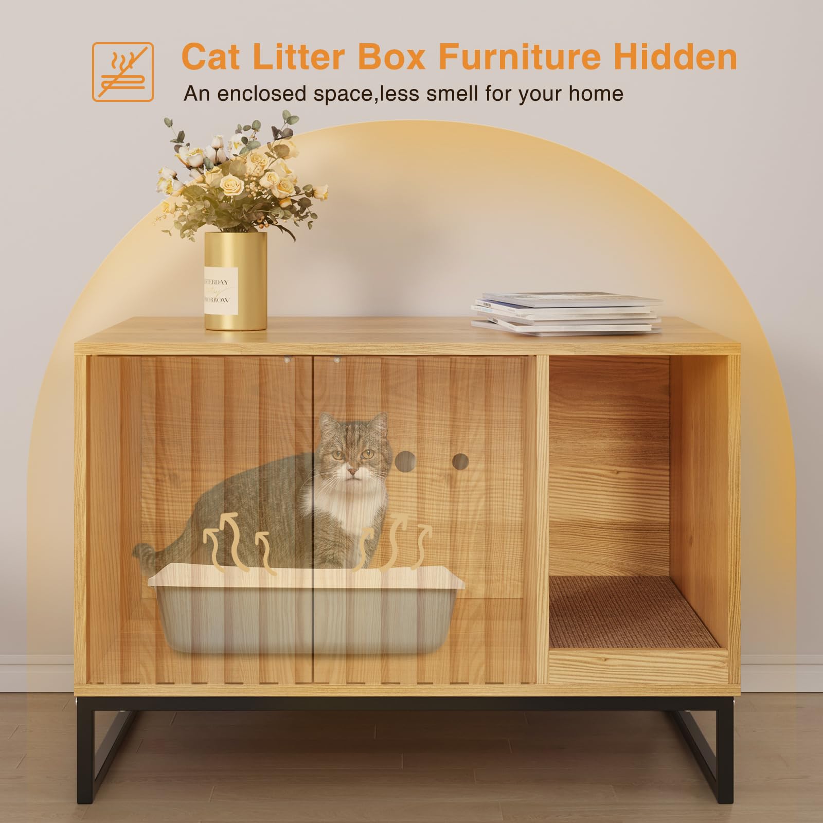 Halitaa Litter Box Enclosure with private doors for privacy and discreet design.