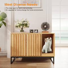 Halitaa Litter Box Enclosure features built-in scratch pad at entrance for claws.
