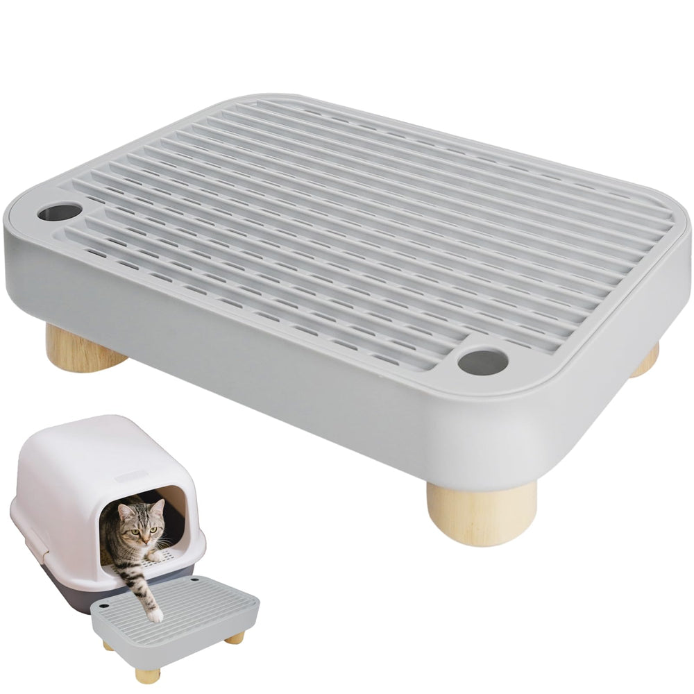 HALKYDY automatic litter box step with wooden top enables quick cleanup after use.
