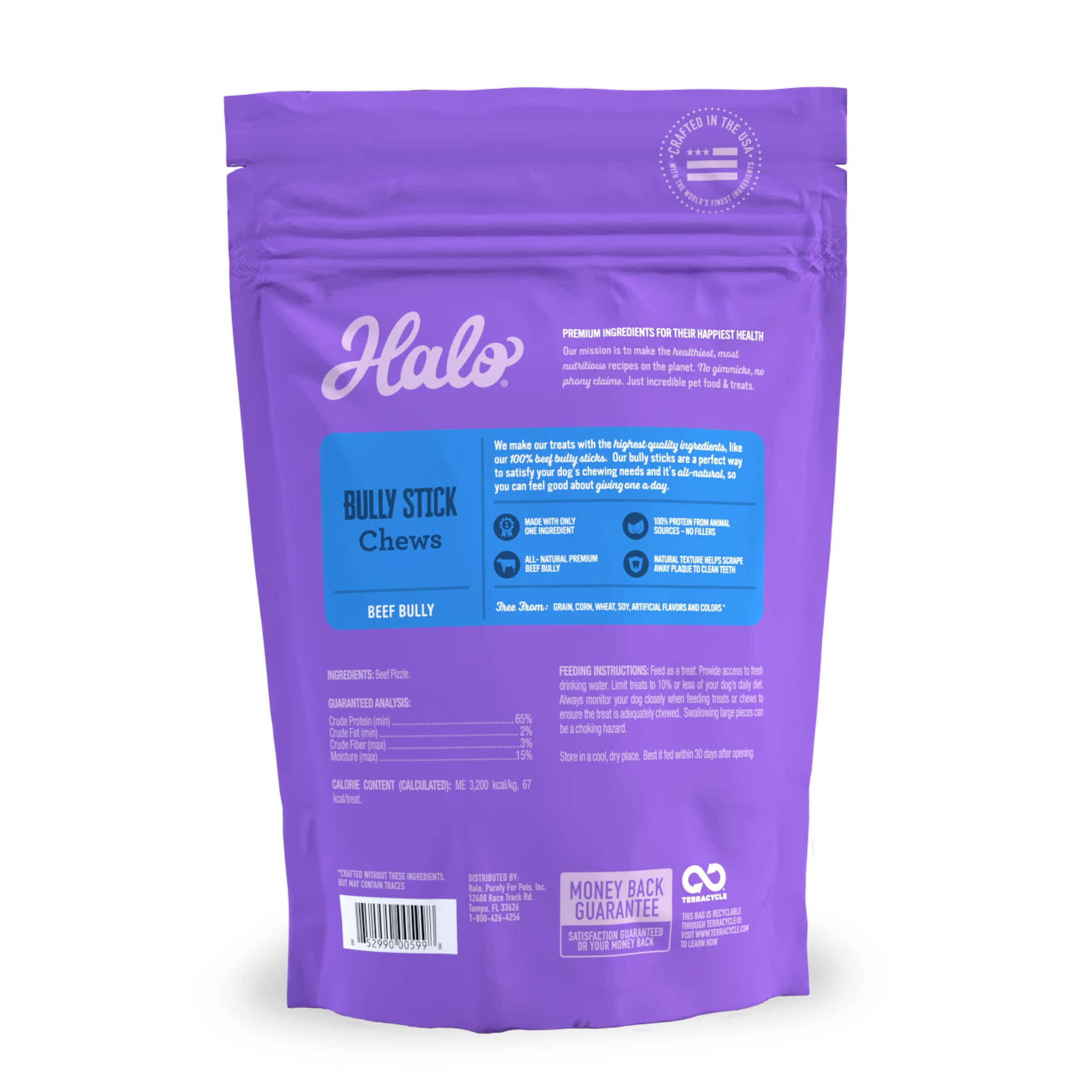 Halo Bully Stick oven-baked in USA image highlighting quality manufacturing.