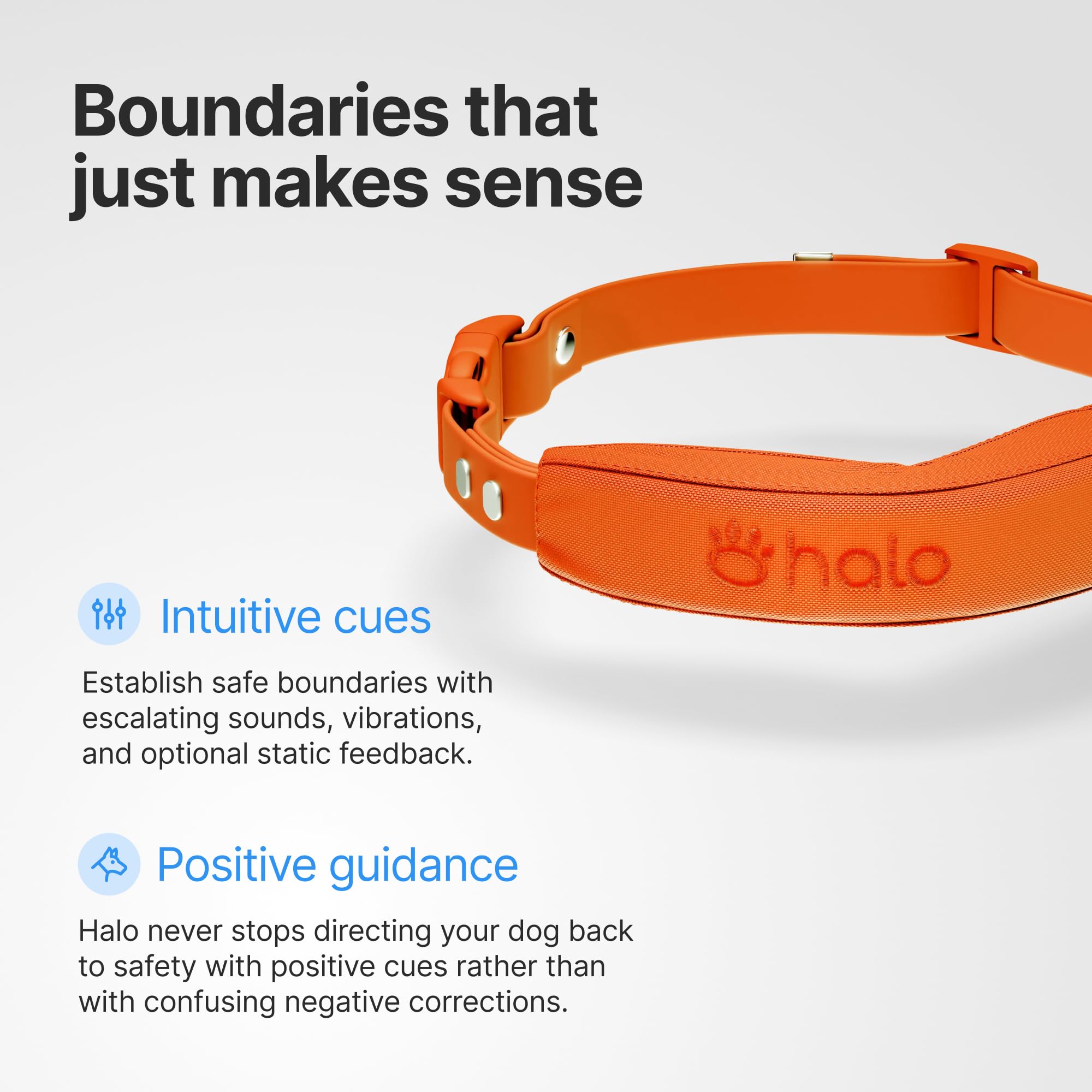 Halo Collar 5 Orchid battery charging indicator and long-life battery.
