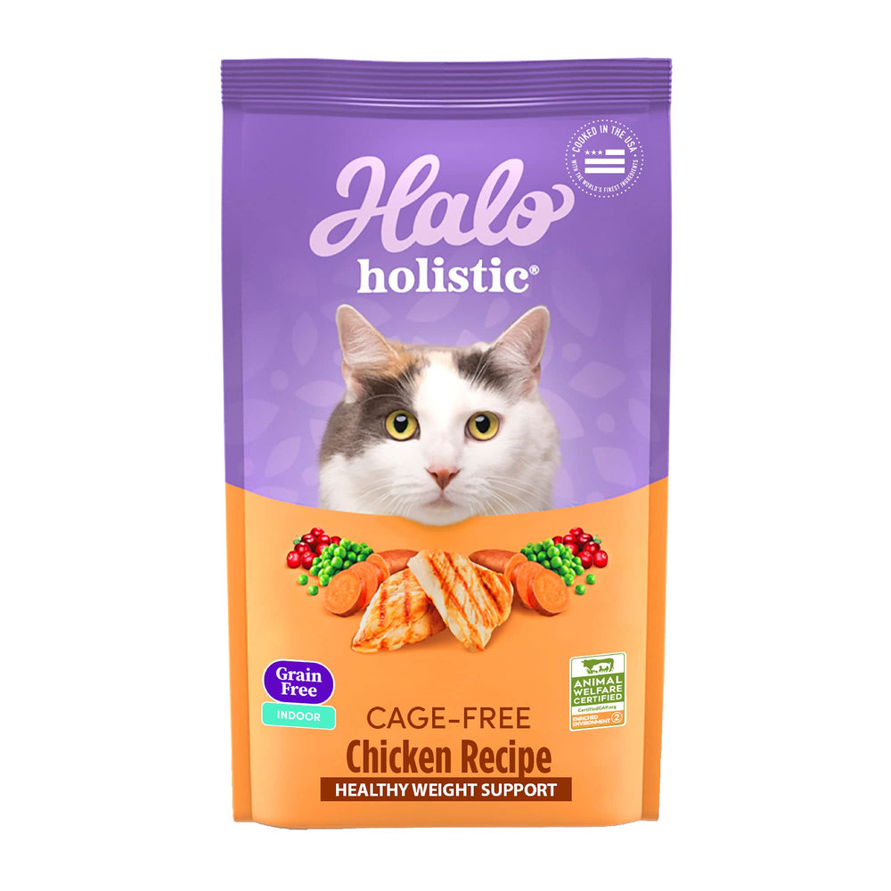 Halo Holistic chicken recipe bag 6lb, convenient indoor-cat staple with grain-free nutrition.