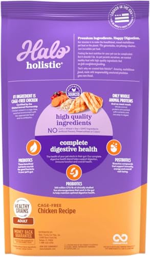 Halo Holistic Chicken Recipe bowl features crunchy kibble loved by picky cats.