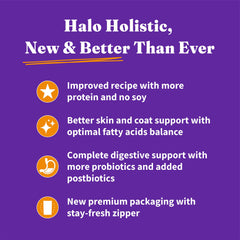 Halo Holistic chicken recipe usa-made-kibble, cooked in the USA for quality ingredients.