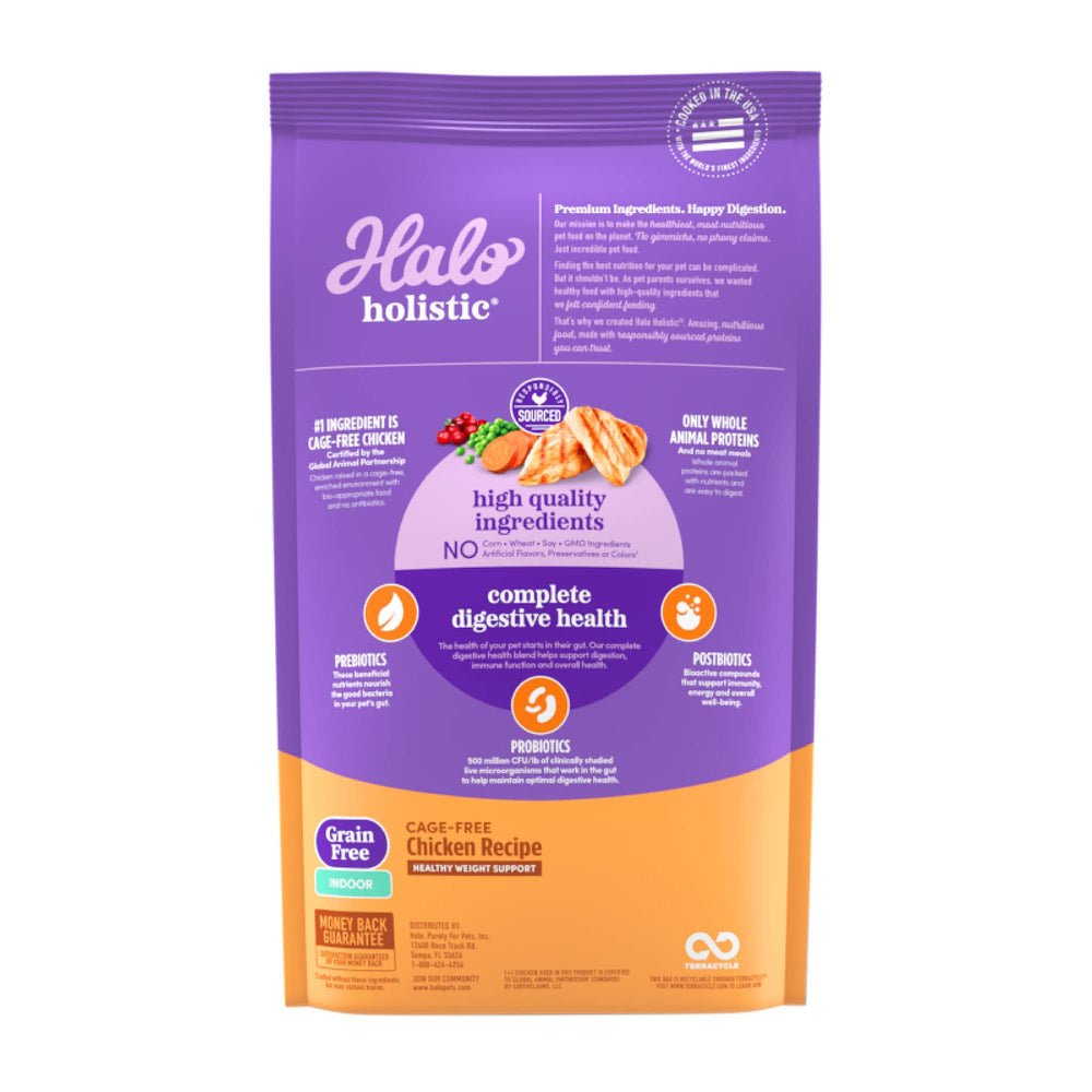 Halo Holistic chicken recipe whole-chicken-first-ingredient photo, cage-free chicken as primary protein.