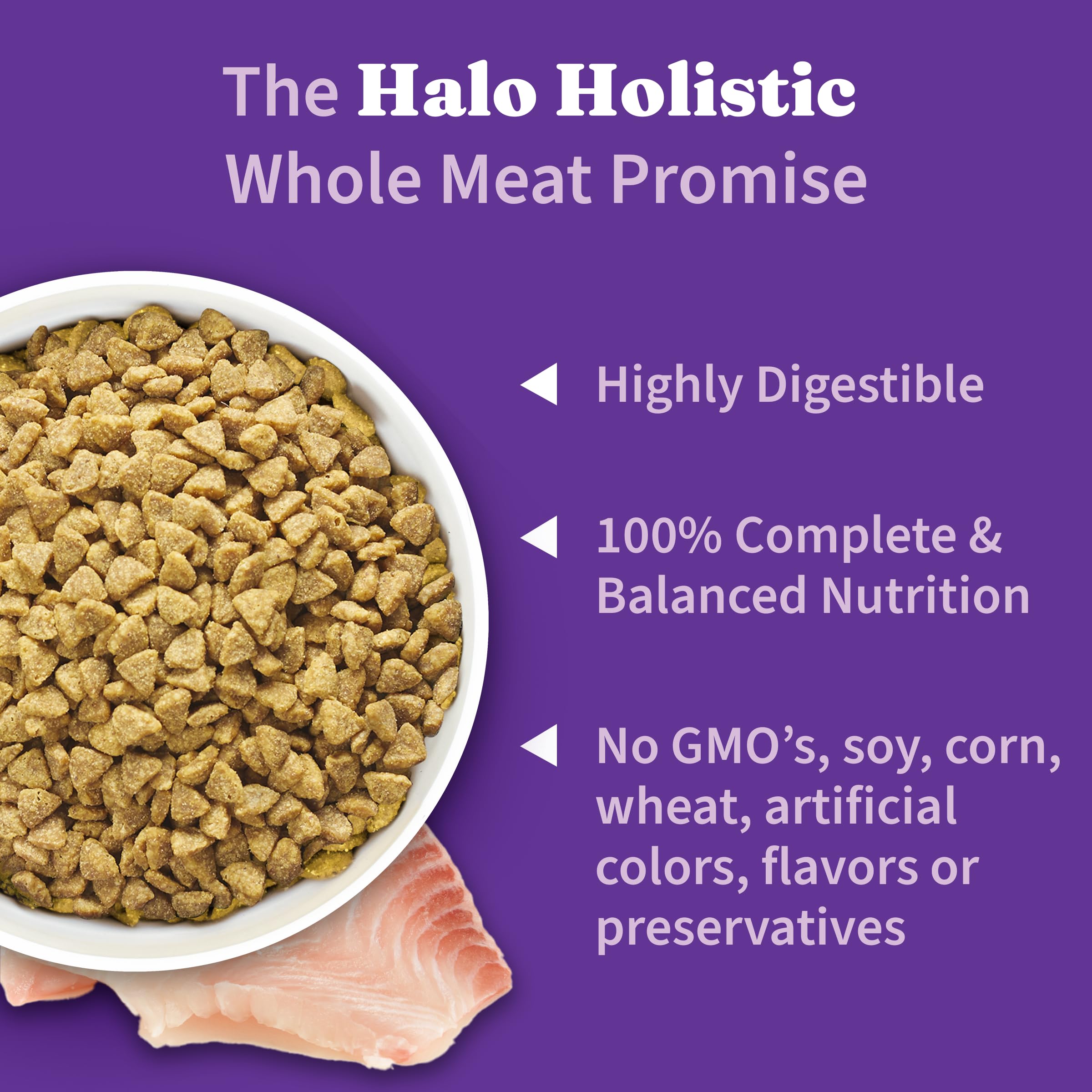 Halo Holistic omega-fatty-acids balance promotes healthy skin and a radiant coat.