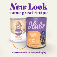 Halo Senior wet dog food pack of 6 bundle shows convenient, complete nutrition for seniors.