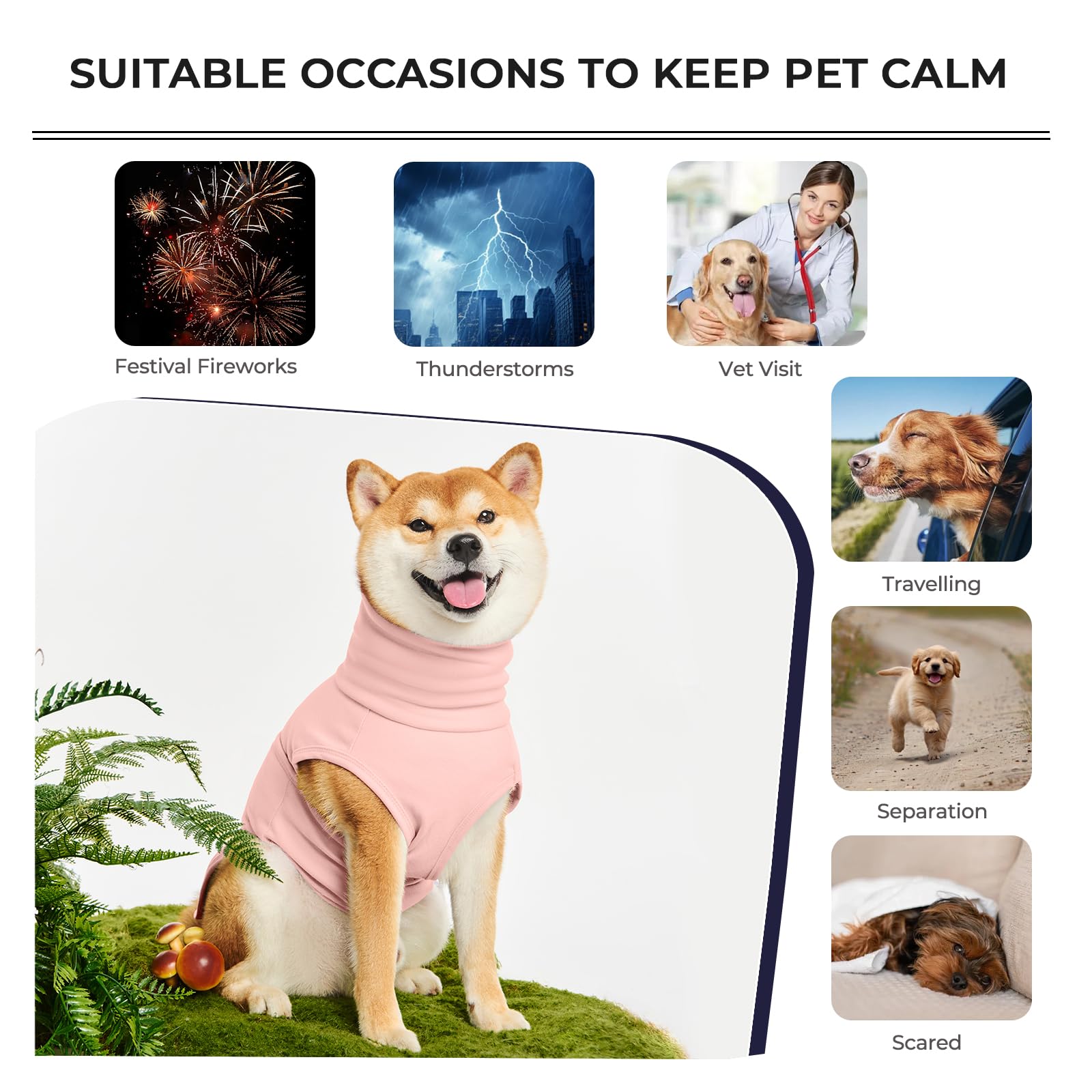 Haloumoning dog anxiety vest back-velcro-fit demonstrates easy adjustable comfort