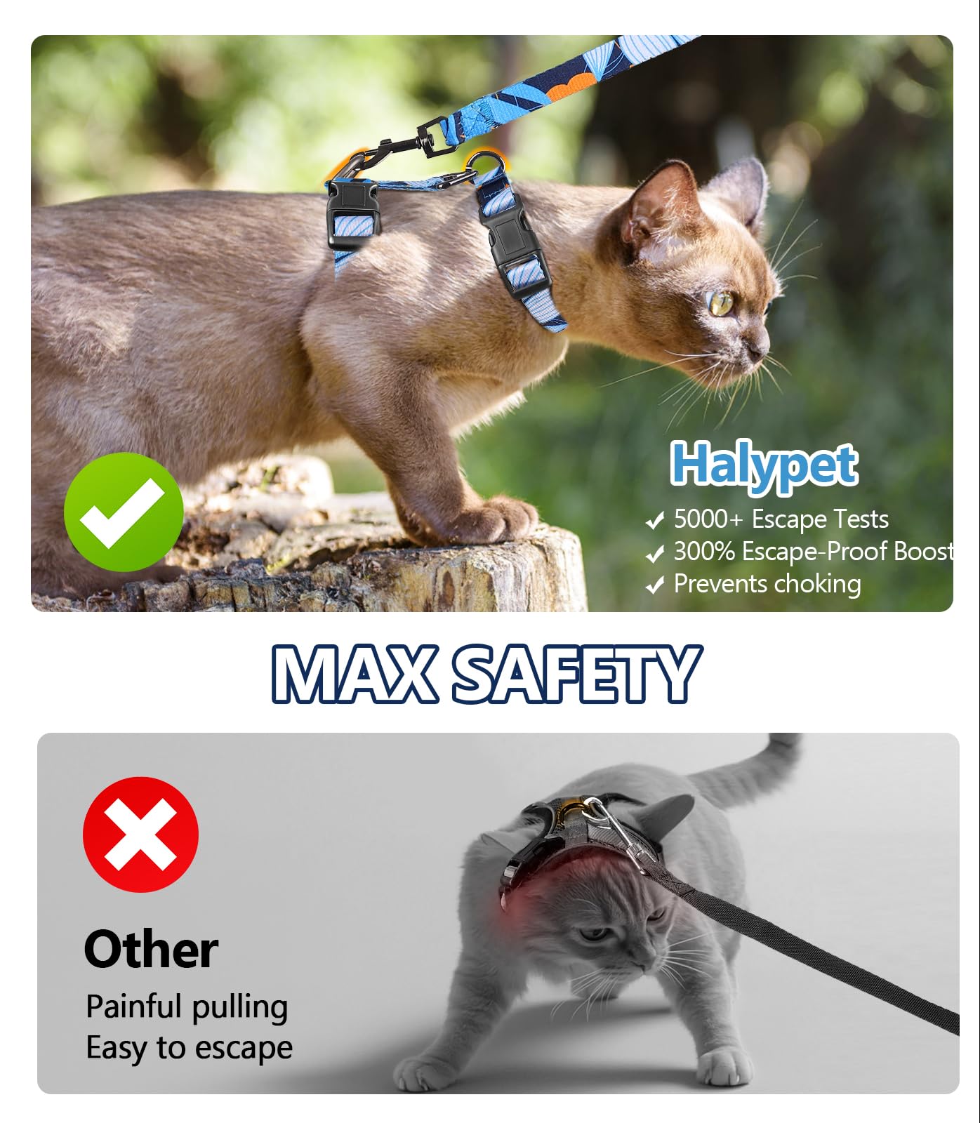Halypet arnés gato con anilla abdomen distribuye tensión