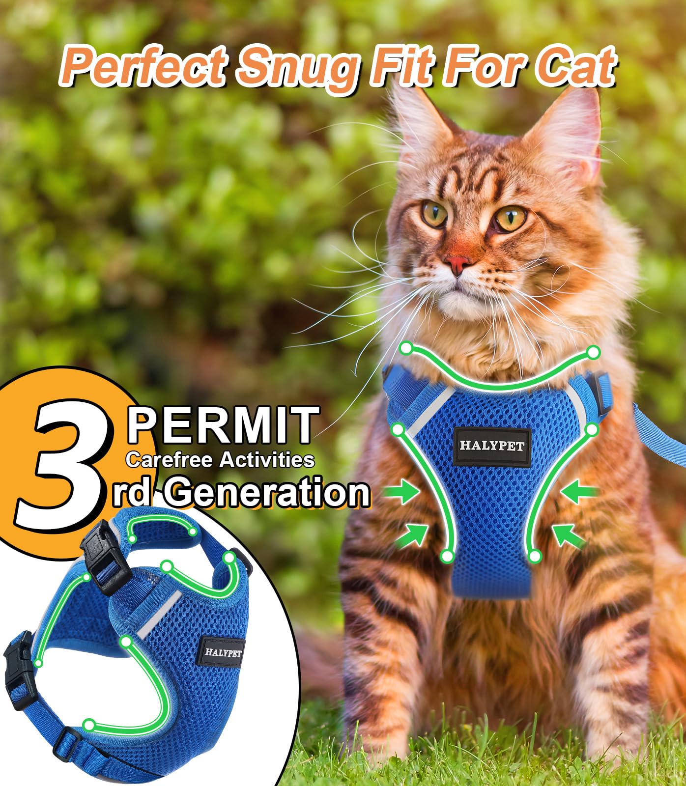 Halypet H200 Pro lightweight gear keeps cat unburdened on strolls.