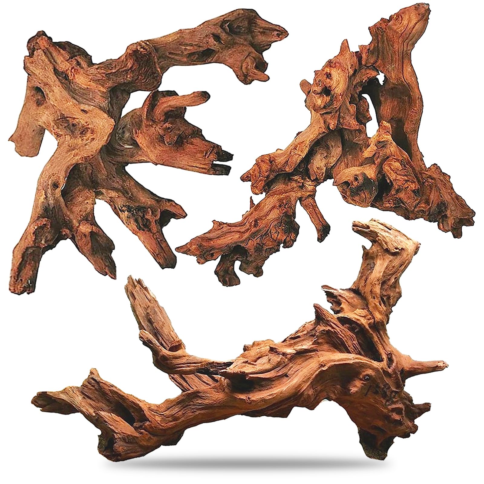 Hamiledyi aquarium driftwood 3pcs trio shows natural trunk branches for versatile fish tanks.