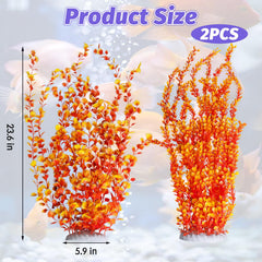 Hamiledyi orange-style-b side view, tall plant base stabilizes decor against currents.