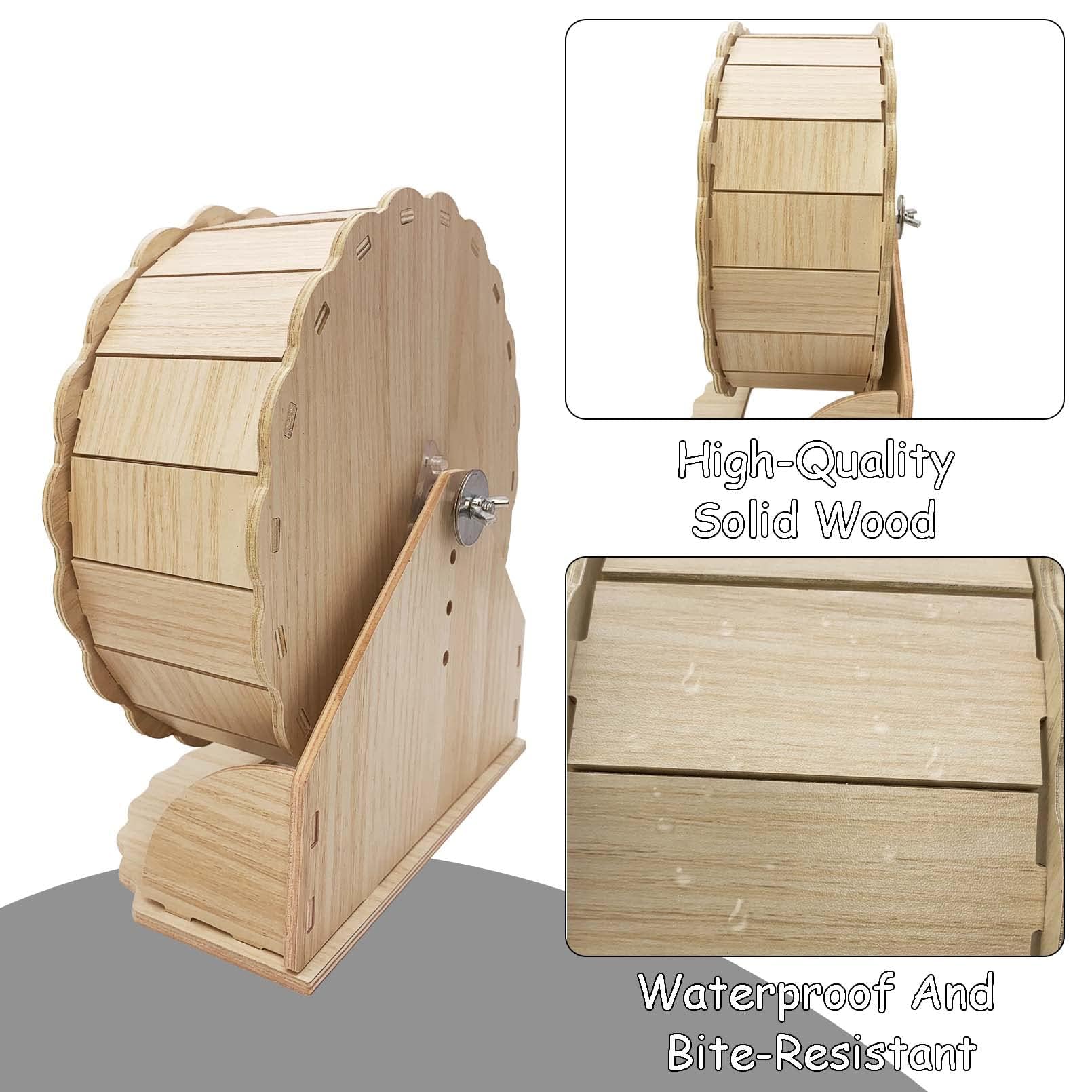 Assembly and base detail demonstrates easy installation for safe, stable hamster workouts.