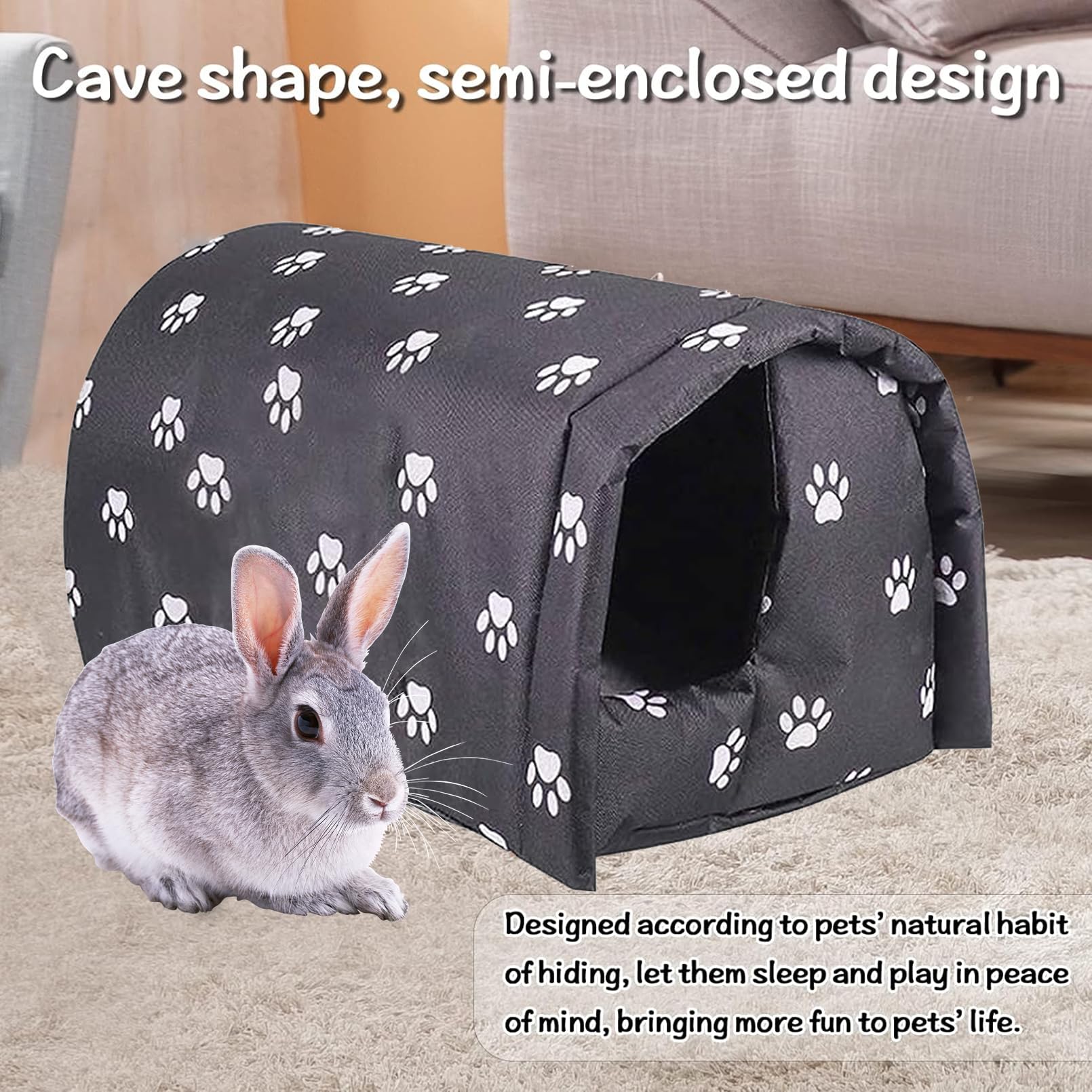 Hamiledyi Bunny Cave Bed interior close-up reveals plush nest mat for soft warmth