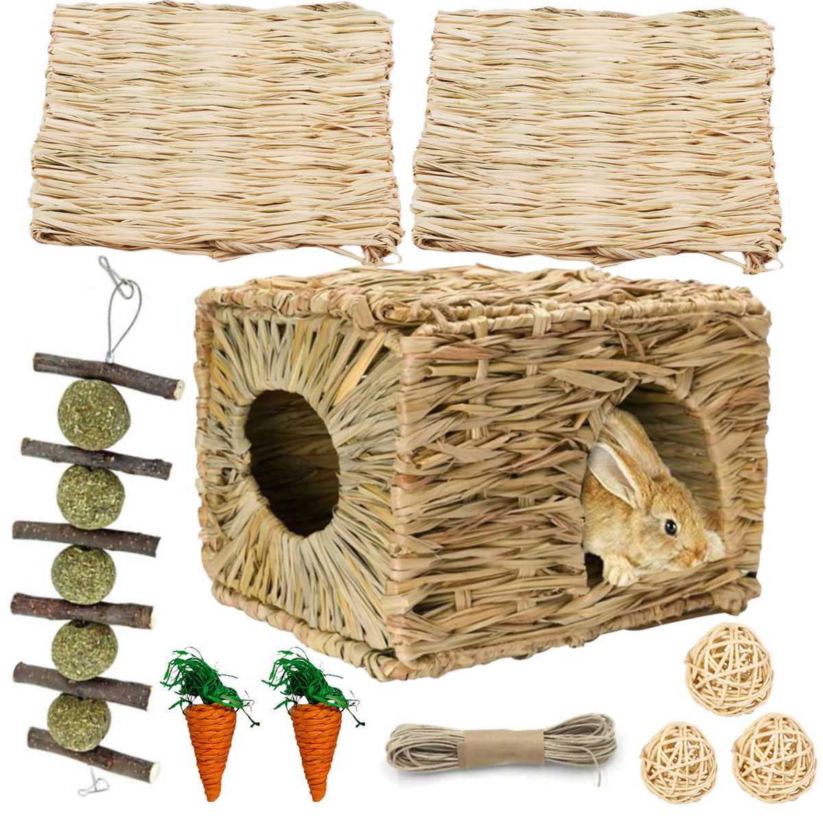 Hamiledyi bunny grass house front view shows a cozy hideaway for small pets