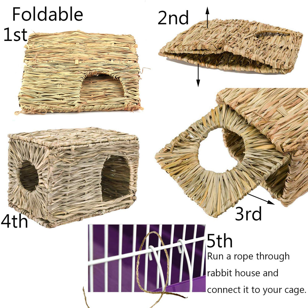 Hamiledyi bunny grass house nest sniff scene encourages exploration and burrowing