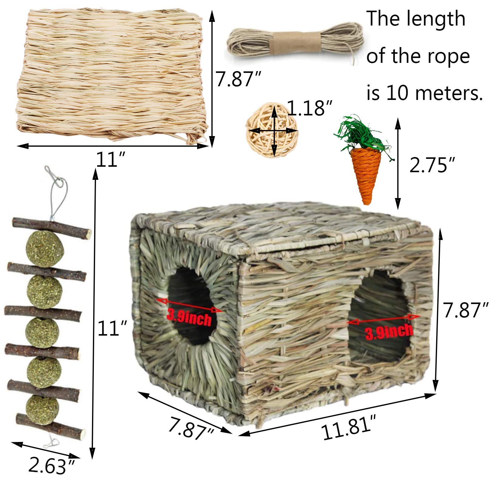Hamiledyi bunny grass house with play balls promotes chewing and nesting enrichment