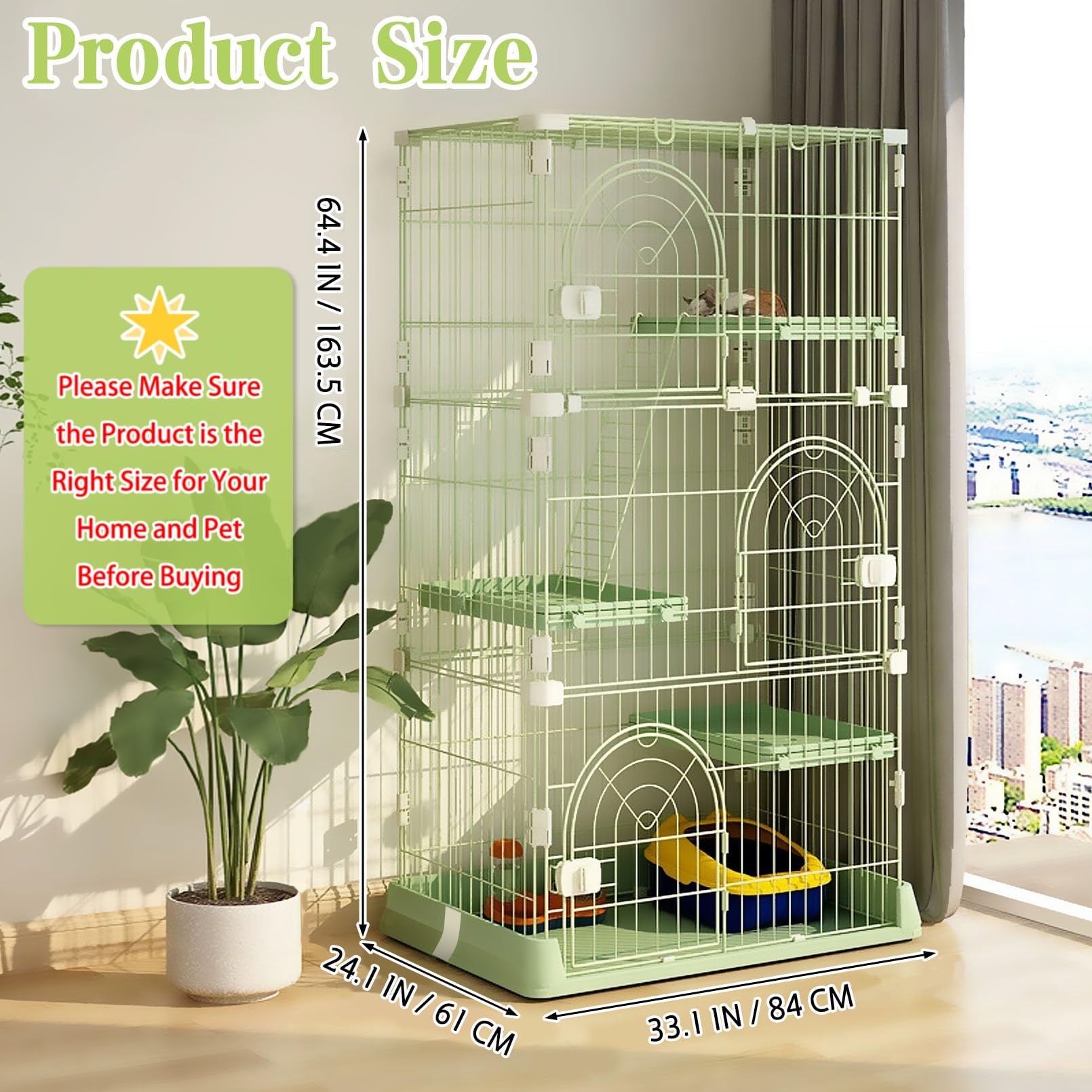 Hamiledyi cat cage interior space highlights three platforms for resting and playful exploration.