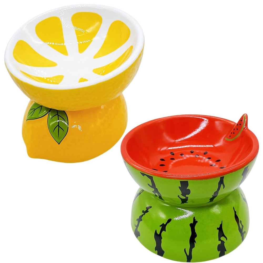 Hamiledyi ceramic raised cat bowl with watermelon pattern for calmer mealtimes