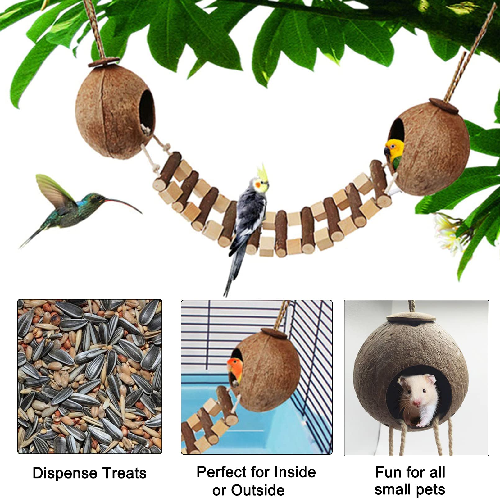 Hamiledyi coconut bird nest hut climbing beads encourage claw exercise