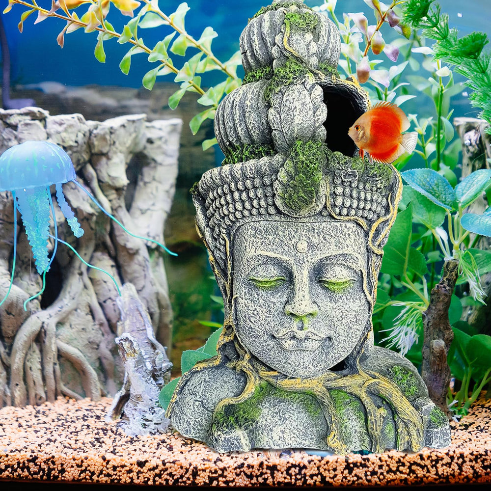 Hamiledyi Buddha head sculpture enhances underwater scenes in freshwater tanks