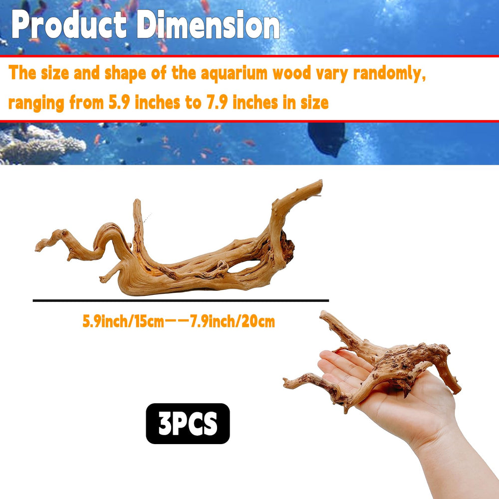 Hamiledyi driftwood 6-8in branch cluster enhances aquarium decor with rustic texture.