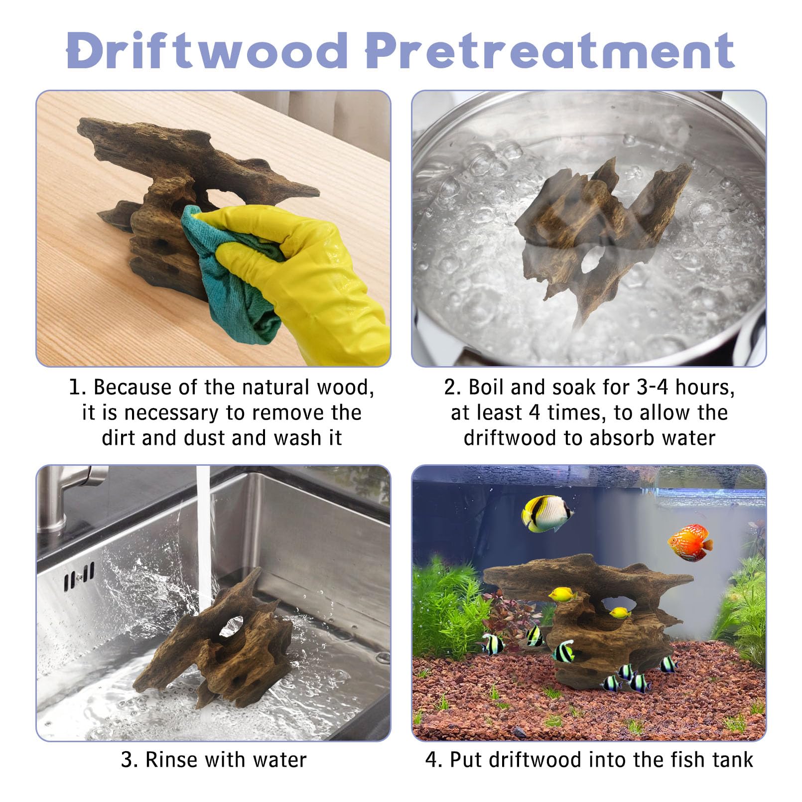 Pre-cleaned and pre-treated Hamiledyi driftwood ready for setup