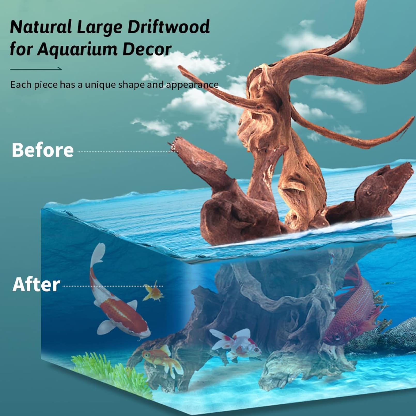 Hamiledyi driftwood moss-tree aquascape accent for natural design and plant support