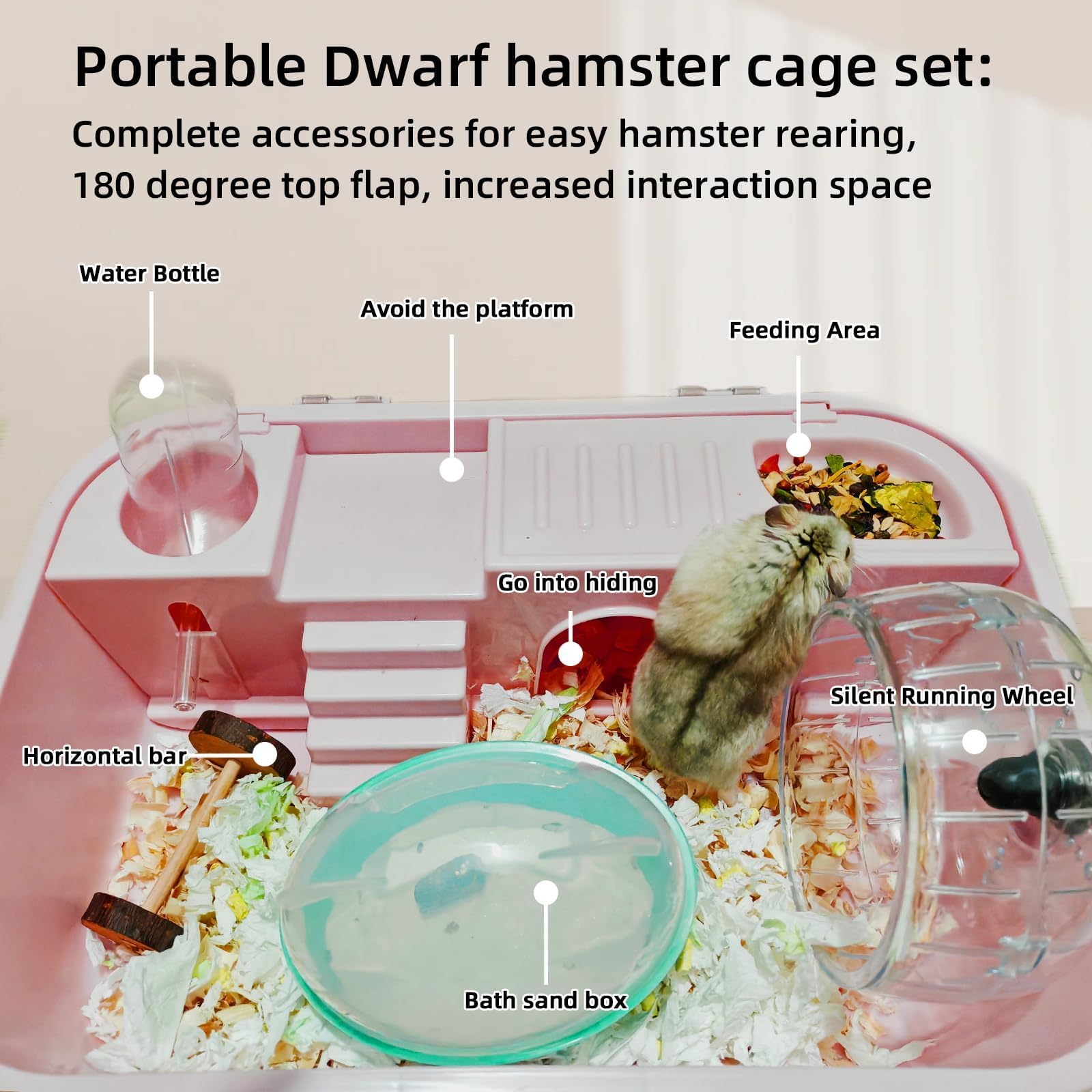 Hamiledyi pink water bottle detail demonstrates convenient hydration on the go for tiny pets