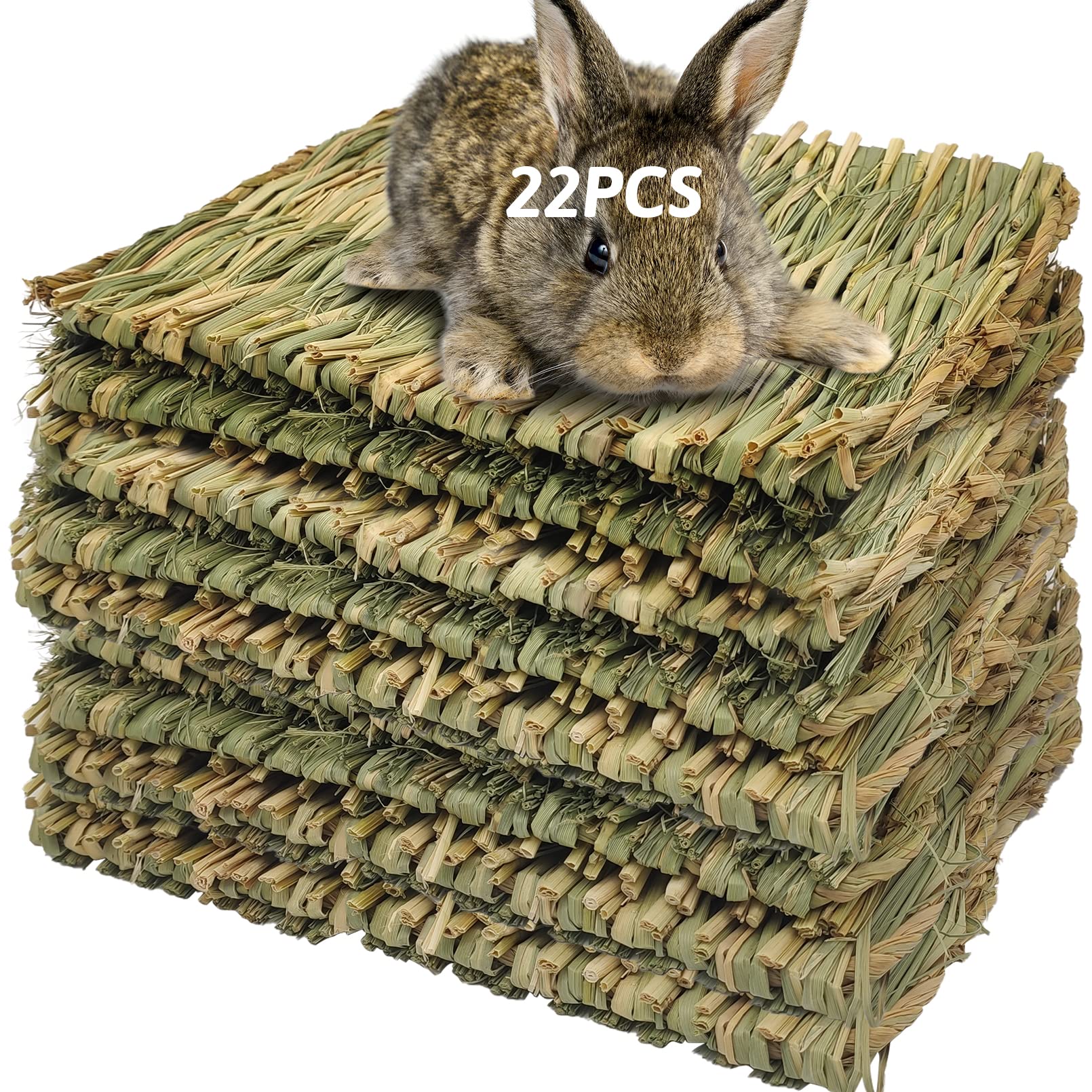 Hamiledyi grass mat inside cage offers chew-friendly bedding for small pets.