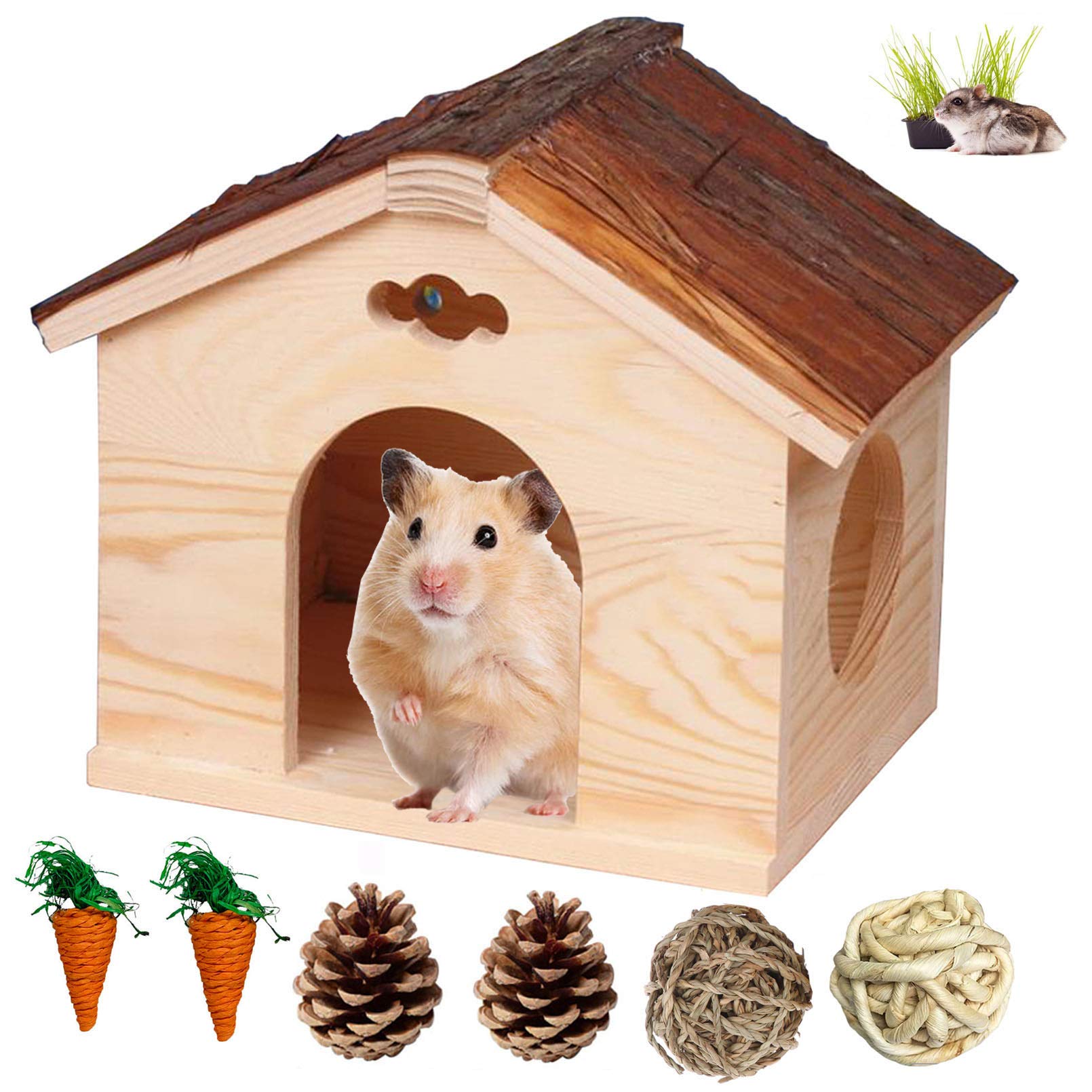 Hamiledyi guinea pig wooden house exterior offers a natural cozy hideout for small pets.