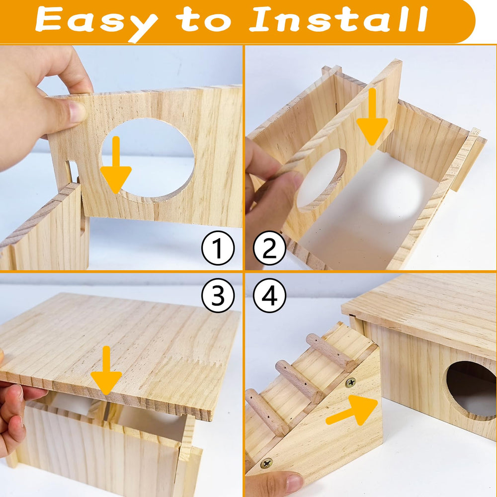 Hamiledyi hamster wooden house close-up reveals natural wood texture and safe finish.